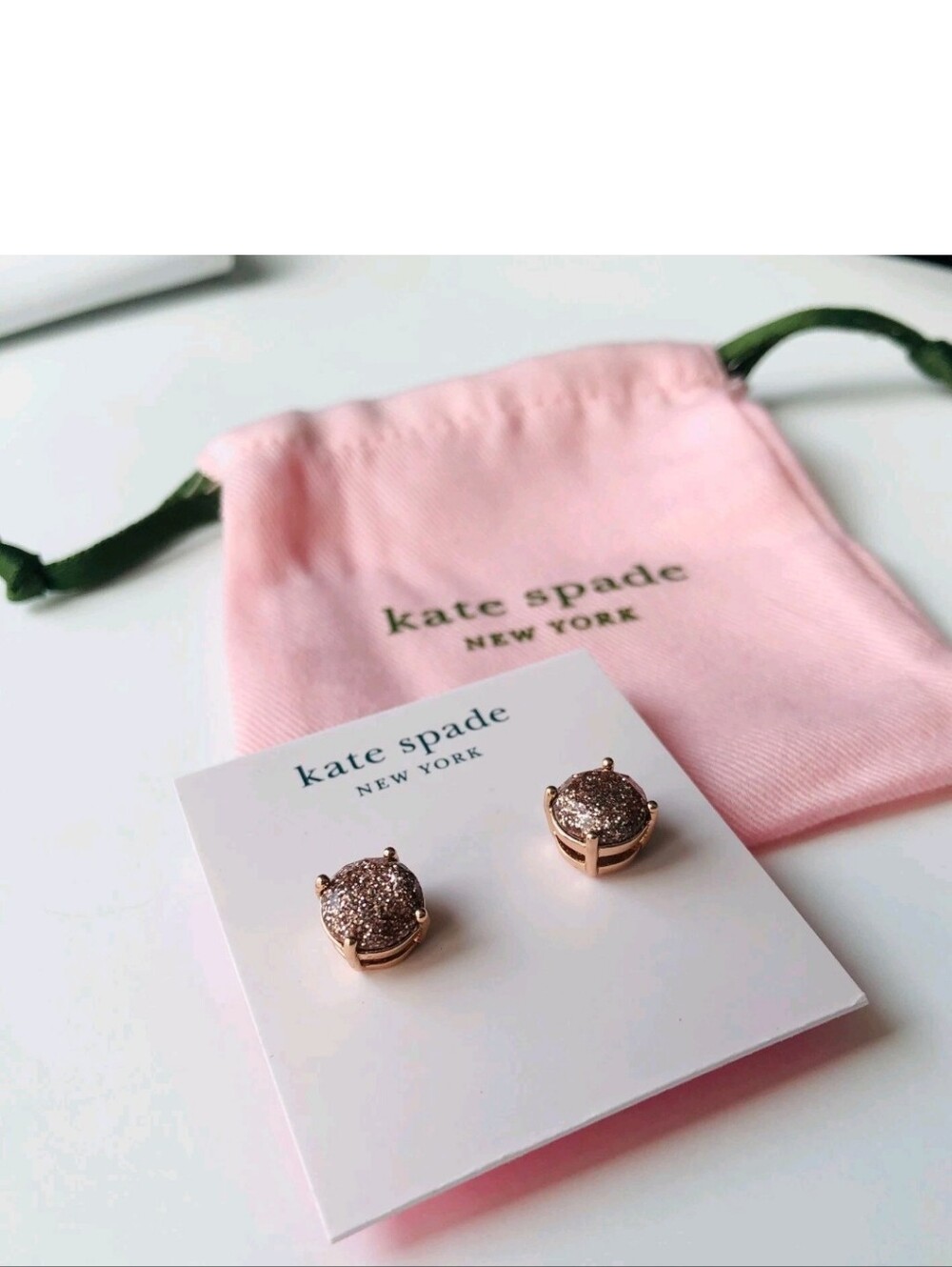 Kate Spade NEW Rose Gold Rise And Shine Glitter Stud Earrings - With Dusty